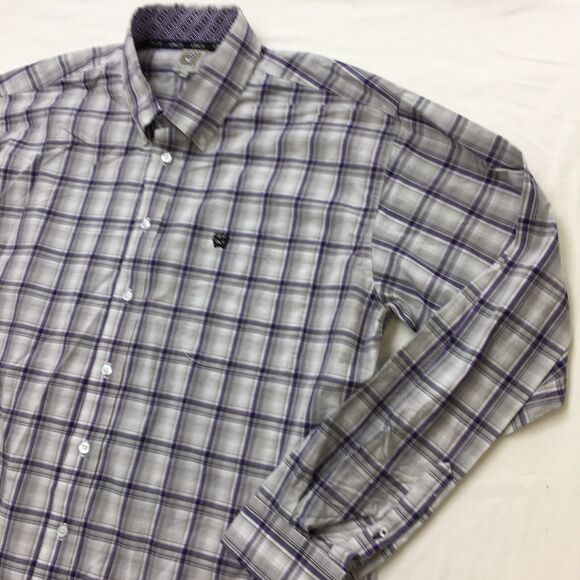 CINCH Shirt Mens XL Violet Gray Plaid Western Long Sleeve Flip Cuff Cowboy - Picture 2 of 16